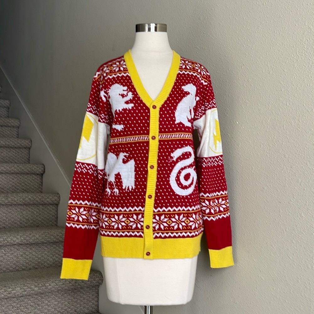 Harry Potter Sz S Burgundy Yellow Cardigan Hogwarts Houses